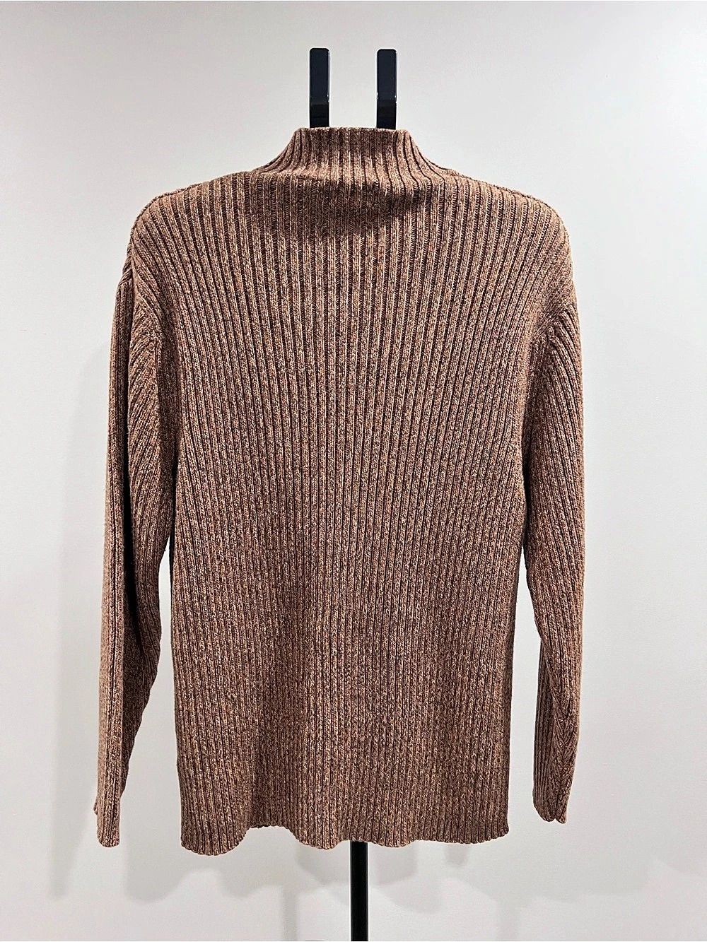 Vintage St. John’s Bay Ribbed Knit Mock Neck Sweater Brown 100% Cotton - Picture 2 of 4